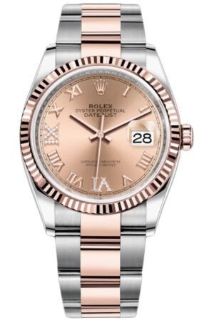 Rolex Datejust 36 Steel & Everose Gold Rose Diamond Pave Roman Dial Women's Watch M126231-0028