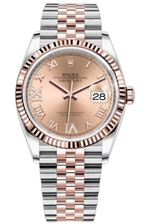 Rolex Datejust 36 Steel & Everose Gold Rose Diamond Pave Roman Dial Women's Watch M126231-0027