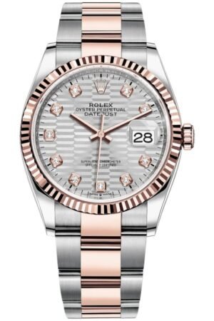 Rolex Datejust 36 Steel & Everose Gold Silver Fluted-Motif Diamond Dial Women's Watch M126231-0040