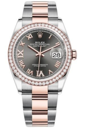 Rolex Datejust 36 Steel & Everose Gold Slate Diamond Pave Roman Dial Diamond Bezel Women's Watch M126281RBR-0012
