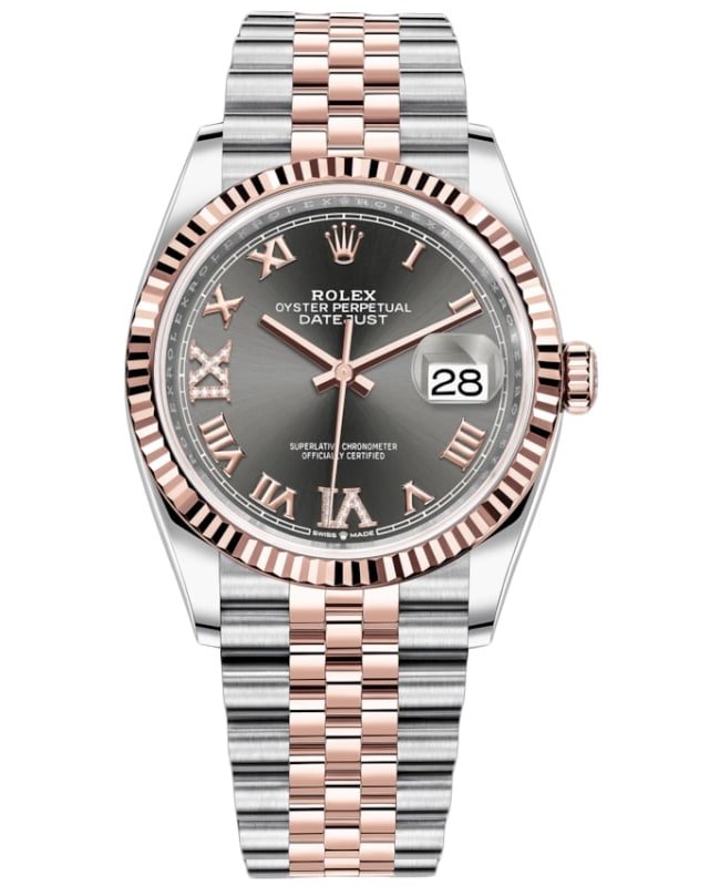 Rolex Datejust 36 Steel & Everose Gold Slate Diamond Pave Roman Dial Women's Watch M126231-0023