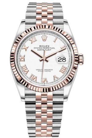 Rolex Datejust 36 Steel & Everose Gold White Roman Dial Jubilee Bracelet Women's Watch M126231-0015