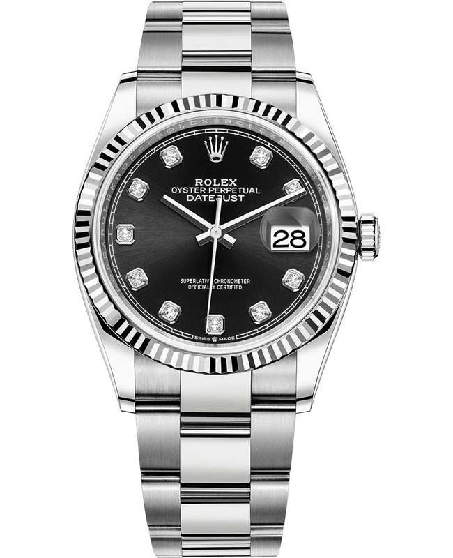 Rolex Datejust 36 Steel & White Gold Black Diamond Dial Women's Watch M126234-0028