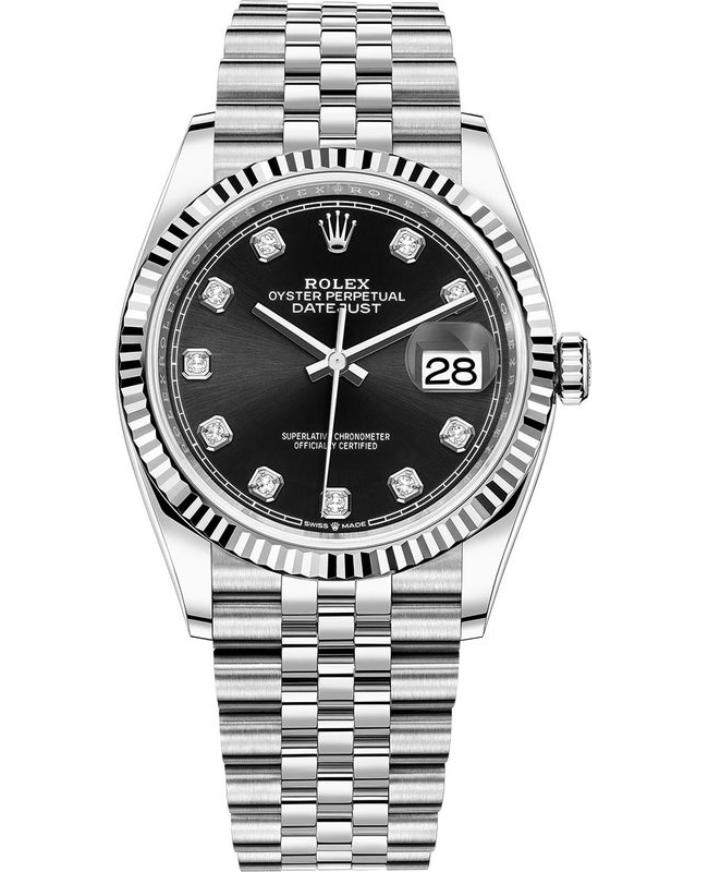 Rolex Datejust 36 Steel & White Gold Black Diamond Dial Women's Watch M126234-0027