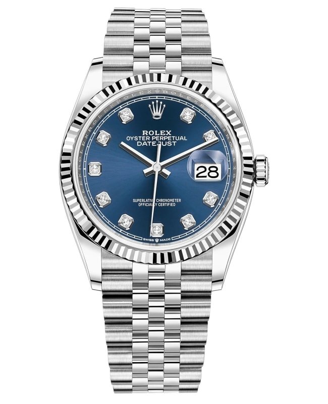 Rolex Datejust 36 Steel & White Gold Blue Diamond Dial Women's Watch M126234-0037