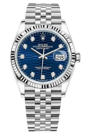 Rolex Datejust 36 Steel & White Gold Blue Fluted-Motif Diamond Dial Women's Watch M126234-0057
