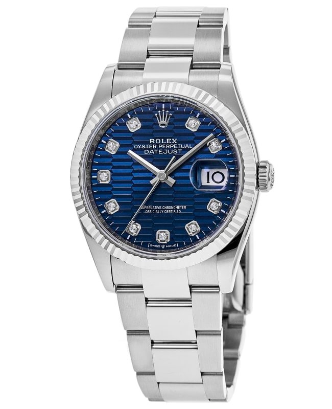 Rolex Datejust 36 Steel & White Gold Blue Fluted-Motif Diamond Dial Women's Watch M126234-0058