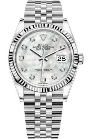 Rolex Datejust 36 Steel & White Gold Mother of Pearl Diamond Dial Women's Watch M126234-0019