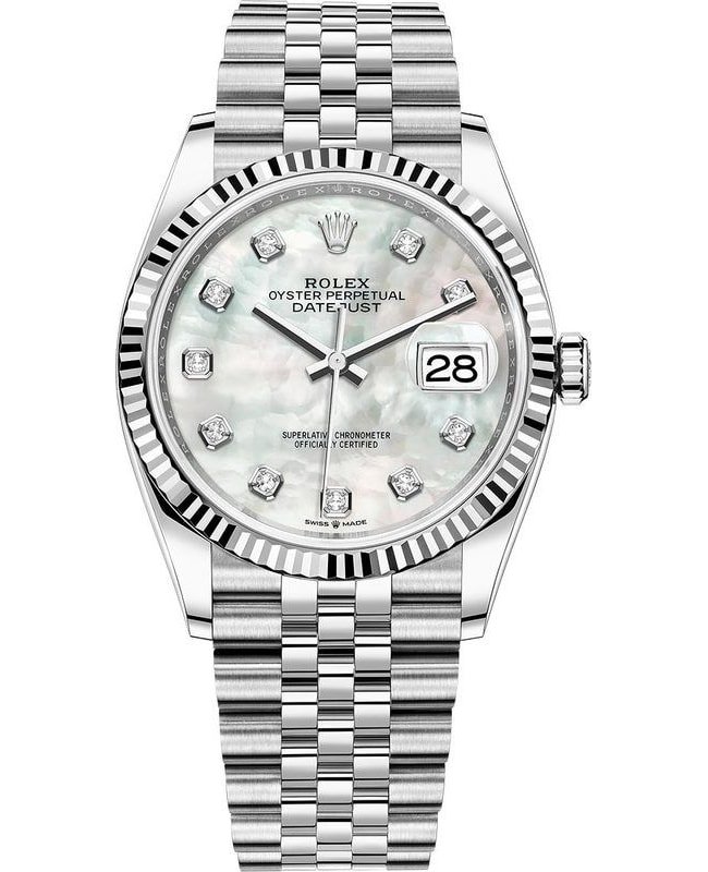 Rolex Datejust 36 Steel & White Gold Mother of Pearl Diamond Dial Women's Watch M126234-0019