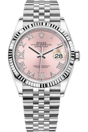 Rolex Datejust 36 Steel & White Gold Pink Diamond Pave Roman Dial Women's Watch M126234-0031
