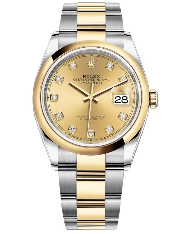 Rolex Datejust 36 Steel & Yellow Gold Champagne Diamond Dial Men's Watch M126203-0018