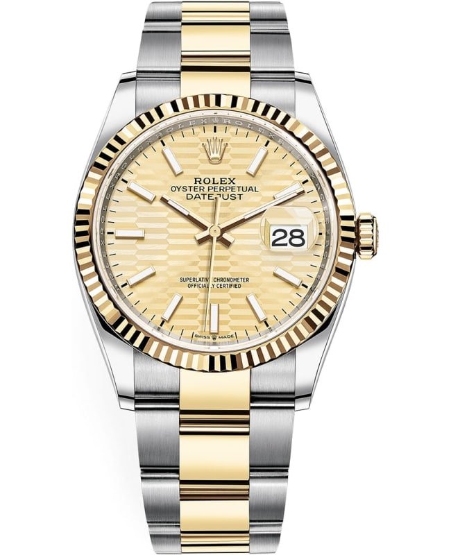 Rolex Datejust 36 Steel & Yellow Gold Golden Fluted-Motif Dial Women's Watch M126233-0040