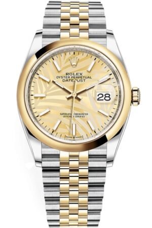Rolex Datejust 36 Steel & Yellow Gold Golden Palm-Motif Dial Women's Watch M126203-0037