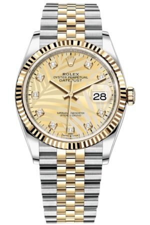 Rolex Datejust 36 Steel & Yellow Gold Golden Palm-Motif Diamond Dial Women's Watch M126233-0043