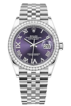 Rolex Datejust 36 White Gold & Diamonds Aubergine Pave Roman Dial Women's Watch M126284RBR-0013