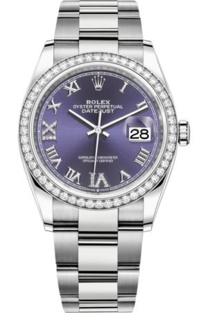 Rolex Datejust 36 White Gold & Diamonds Aubergine Pave Roman Dial Women's Watch M126284RBR-0014