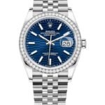 Rolex Datejust 36 White Gold & Diamonds Blue Fluted-Motif Dial Women's Watch M126284RBR-0041