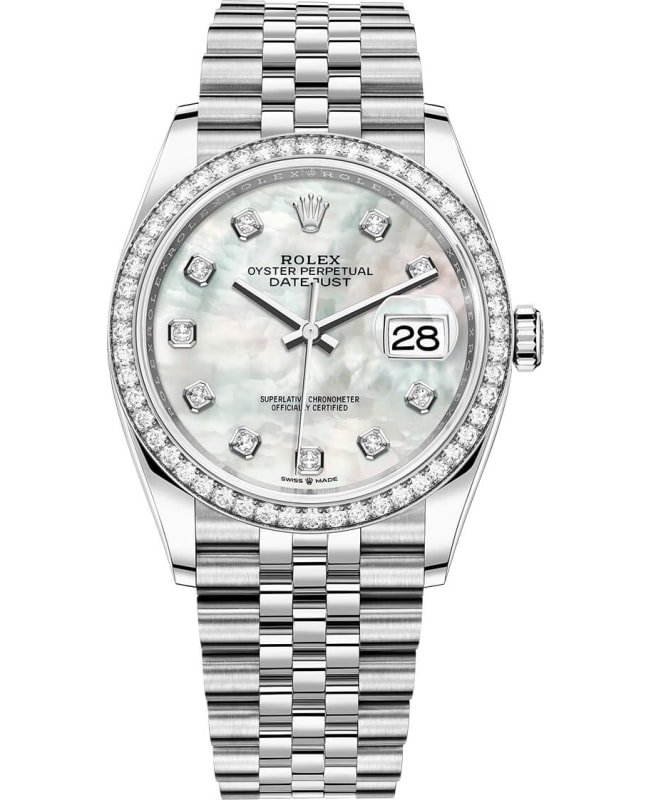 Rolex Datejust 36 White Gold & Diamonds Mother of Pearl Diamond Dial Women's Watch M126284RBR-0011