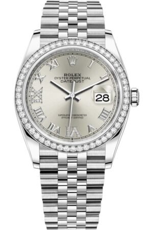 Rolex Datejust 36 White Gold & Diamonds Silver Pave Roman Dial Women's Watch M126284RBR-0021