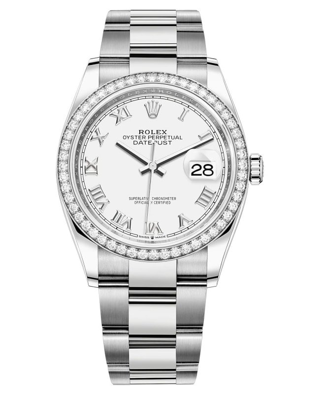 Rolex Datejust 36 White Gold & Diamonds White Roman Dial Women's Watch M126284RBR-0018