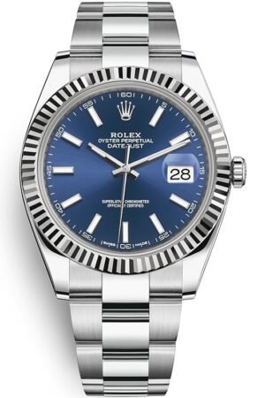 Rolex Datejust 41 Steel & White Gold Automatic Blue Stick Dial Men's Watch M126334-0001