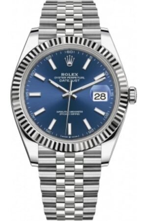 Rolex Datejust 41 Steel & White Gold Blue Index Dial Jubilee Bracelet Men's Watch M126334-0002