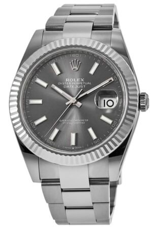 Rolex Datejust 41 Steel & White Gold Fluted Bezel Slate Dial Oyster Men's Watch M126334-0013