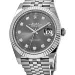 Rolex Datejust 41 Steel & White Gold Rhodium Diamond Dial Fluted Bezel Men's Watch M126334-0006