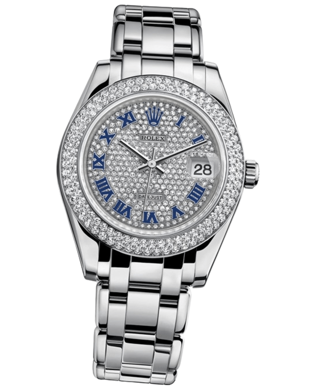 Rolex Datejust Pearlmaster Automatic Diamond Dial and Bezel White Gold Women's Watch M81339-0012