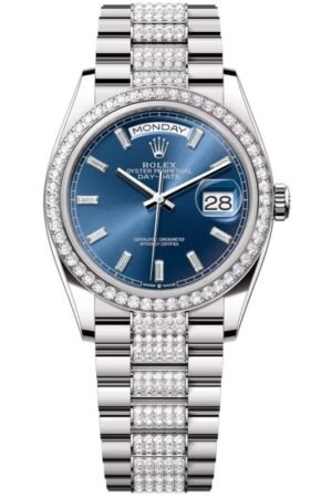 Rolex Day-Date 36 Automatic Diamond Blue Dial White Gold President Bracelet Men's Watch M128349RBR-0052