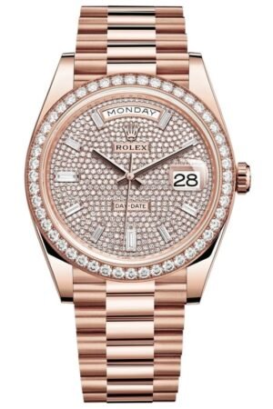 Rolex Day-Date 40 18K Everose Gold Diamond-Paved Dial Diamond Bezel Men's Watch M228345RBR-0002