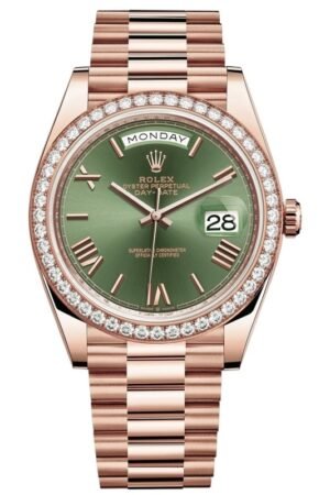 Rolex Day-Date 40 18k Everose Gold Olive Green Dial Men's Watch M228345RBR-0011