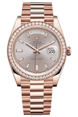 Rolex Day-Date 40 18k Everose Gold Sundust Diamond Dial Diamond Bezel Men's Watch M228345RBR-0007