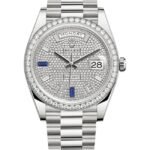 Rolex Day-Date 40 18k White Gold Diamond-Paved Dial With Sapphires Diamond Bezel Men's Watch M228349RBR-0036