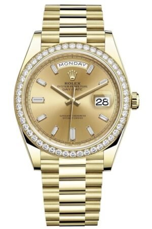 Rolex Day-Date 40 18K Yellow Gold Champagne Diamond Dial Diamond Bezel Men's Watch M228348RBR-0002