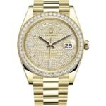 Rolex Day-Date 40 18K Yellow Gold Diamond Paved Dial Diamond Bezel Men's Watch M228348RBR-0037