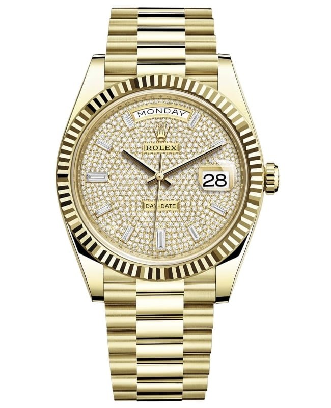 Rolex Day-Date 40 18K Yellow Gold Pave Diamond Dial Men's Watch M228238-0054