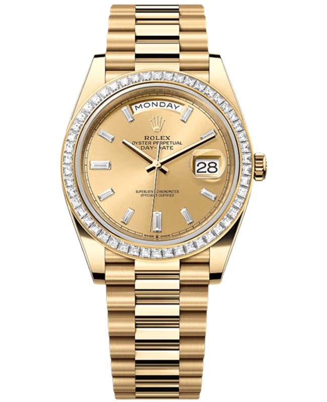 Rolex Day-Date 40 Automatic Champagne Dial Diamond Bezel 18K Yellow Gold Men's Watch M228398TBR-0002