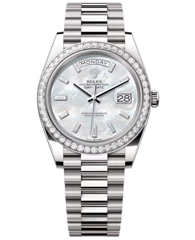 Rolex Day-Date 40 Automatic Diamond Dial Mother of Pearl White Gold Men's Watch M228349RBR-0046