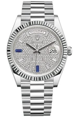 Rolex Day-Date 40 Platinum Diamond-Paved Dial With Sapphires Men's Watch M228236-0009