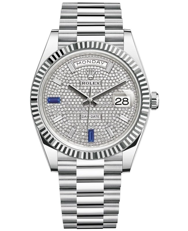 Rolex Day-Date 40 Platinum Diamond-Paved Dial With Sapphires Men's Watch M228236-0009
