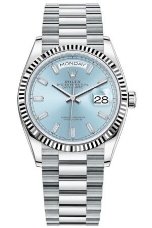 Rolex Day-Date Platinum Ice-Blue Diamond Dial Women's Watch M128236-0009
