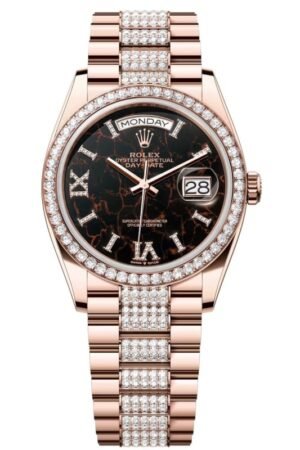 Rolex Day-Date Rose Gold Diamond Eisenkiesel Dial 18K Women's Watch M128345RBR-0045