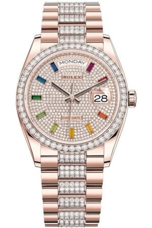 Rolex Day-Date Rose Gold Diamond Pave Dial Women's Watch M128345RBR-0043