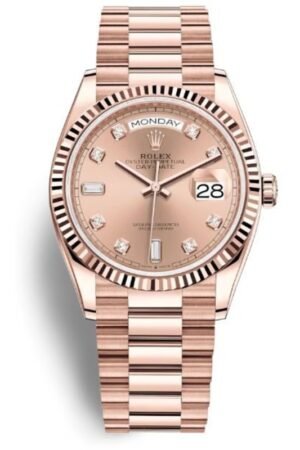 Rolex Day-Date Rose Gold Pink Diamond Dial Women's Watch M128235-0009