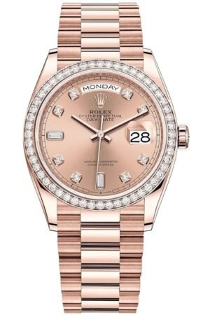 Rolex Day-Date Rose Gold Rose Diamond Dial Diamond Bezel Women's Watch M128345RBR-0009