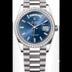 Rolex Day-Date White Gold 36 Automatic Blue Dial Diamond Bezel 18K White Gold Women's Watch M128349RBR-0051