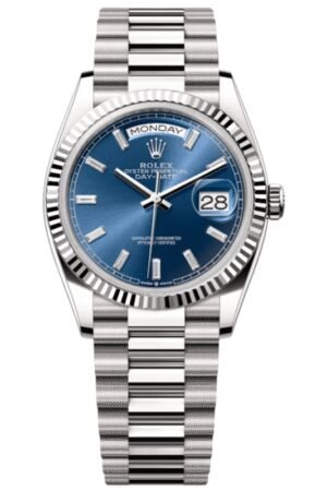 Rolex Day-Date White Gold 36 Automatic Blue Diamond Dial 18K Women's Watch M128239-0069