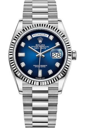 Rolex Day-Date White Gold Blue Ombre Diamond Dial Women's Watch M128239-0023