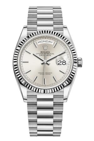 Rolex Day-Date White Gold Silver Dial Women's Watch M128239-0005